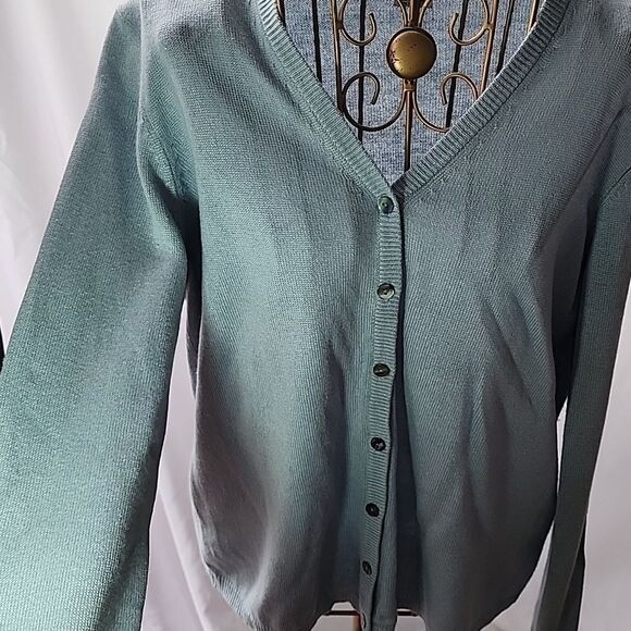 Silk/Cashmere Blue/Gray Cardigan Sweater Mother of Pearl - Picture 3 of 8